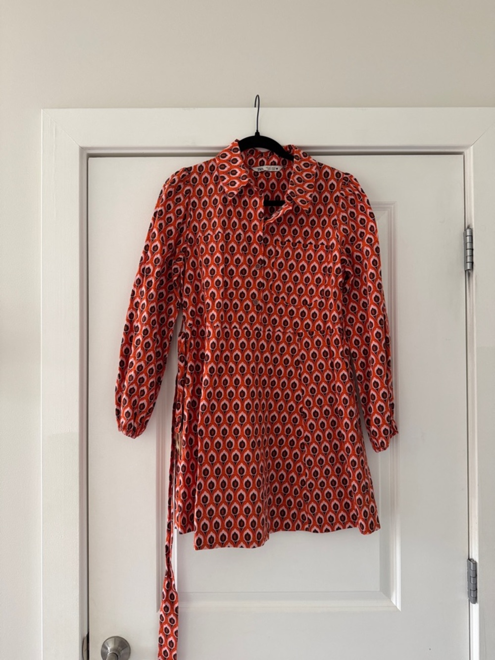 Zara Orange Geometric Button-Down Wrap Tunic